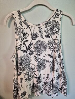 Anthropologie Black & White Floral Tank Top